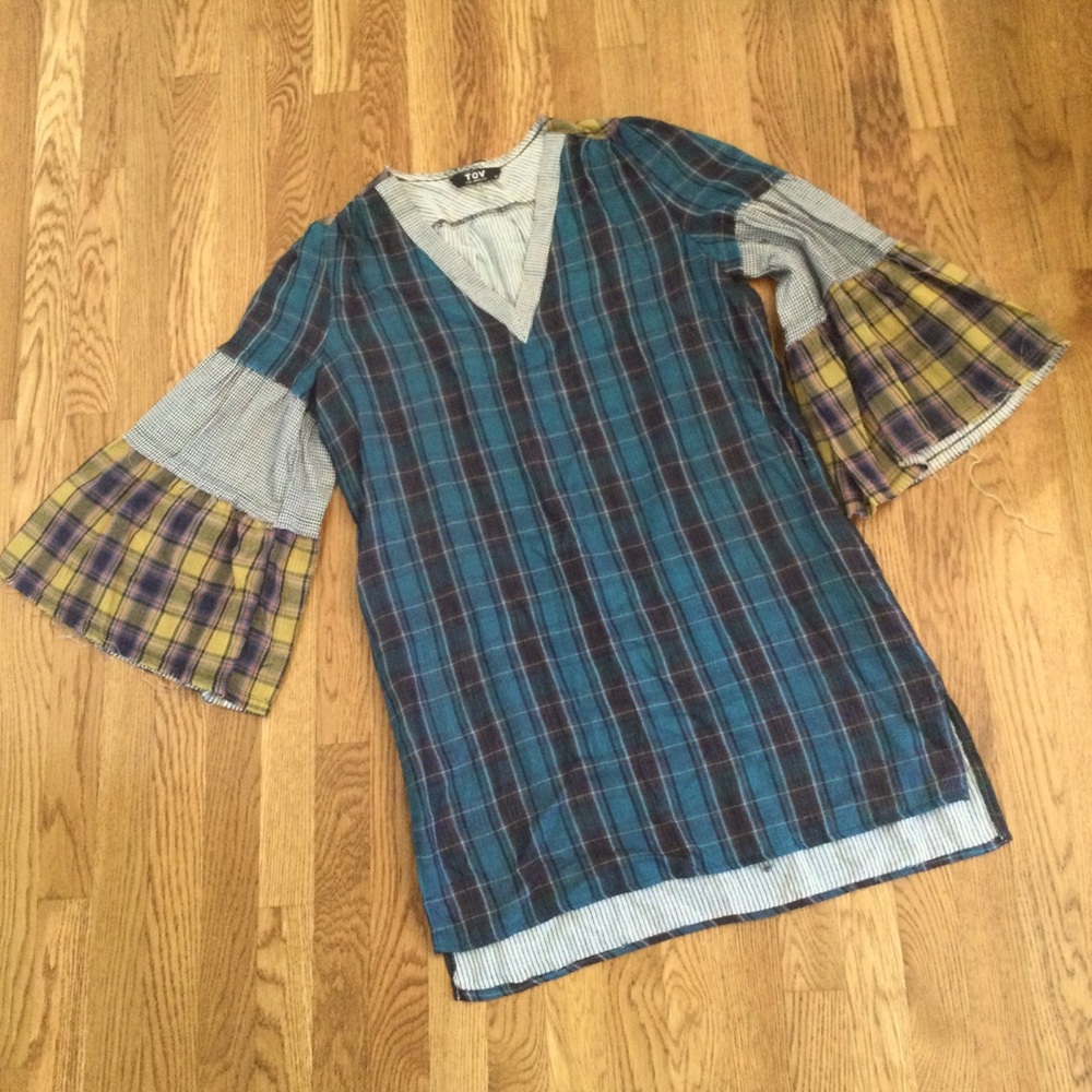 TOV- Favorite Block Plaid with Bell sleeves. Size M/L
